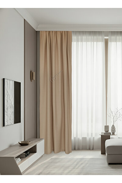 cheap's home Matte Look Linen Textured Modern Background Curtain - No Pleats, Extra Foam, Straight Hanging (Beige)