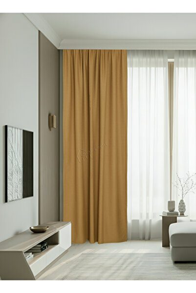 cheap's home Matte Look Linen Textured Modern Background Curtain - No Pleats, Extra Foam, Straight Hanging (Mustard)
