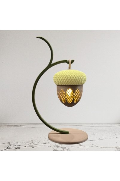 Genel Markalar 3D Baskı Askılı Meşe Palamudu Tea Light Gece Lambası | Pilli LED Işık | 22 cm Alevsiz Fener