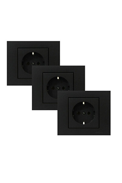 OVİVO Grano Black Grounded Socket with Frame 3 Pieces