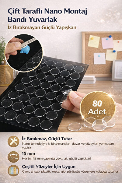 Hane Dostu Çift Taraflı Nano Montaj Bandı Yuvarlak – İz Bırakmayan Güçlü Yapı...
