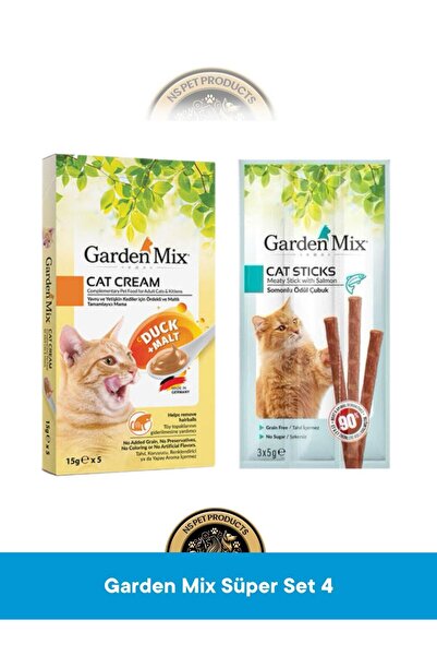 Garden Mix Ördek + Malt Kedi Krema Ödül Maması 5x15 gr & Mix Somonlu Ödül Çub...