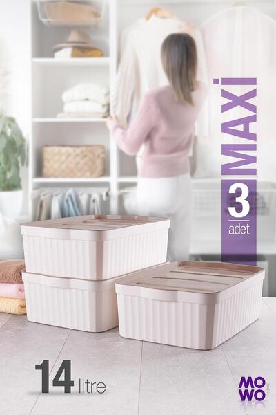 Mowo Home Maxi 3-Piece White 14 Lt Multi-Purpose Closet Organizer Box with Lid, Decorative Box, Organizer