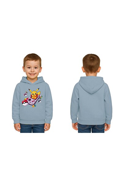 SEDİRLİ Унисекс детска суитшърт с качулка и принт на Пикачу, с 3-нишка подпла...