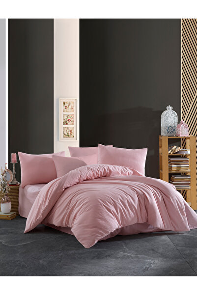 NazeninHome Seersucker 100% Cotton Double Duvet Cover Set Powder