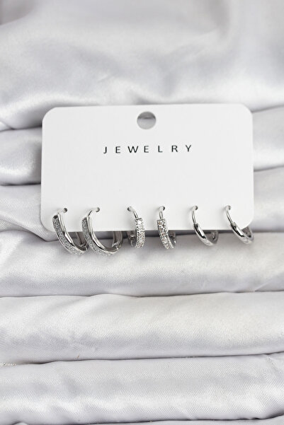 Clariss Silver Color Brass Women's Earring Set with Zircon Stone - Kp-0619