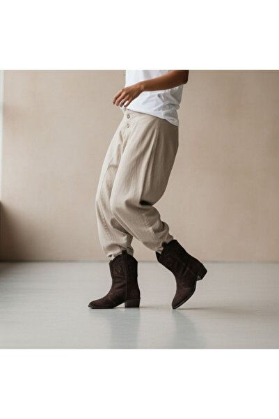 NE&VE SHOES Kahve Süet Deri Kadın Western Bot