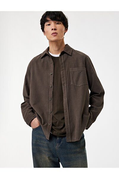 Koton Regular Fit Classic Collar Buttoned Cotton Long Sleeve Velvet Shirt