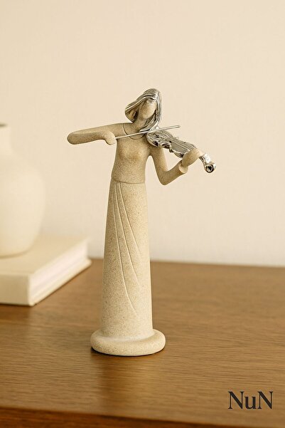 Nun Studio Modern Soyut Keman Çalan Kadın Biblo – El Yapımı Taş Görünümlü Dek...