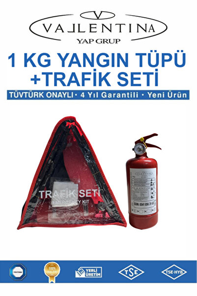 VALLENTİNA 1KG YANGIN TÜPÜ+TRAFİK SETİ ARAÇ MUAYENE VE YÖNETMELİK UYUMLU