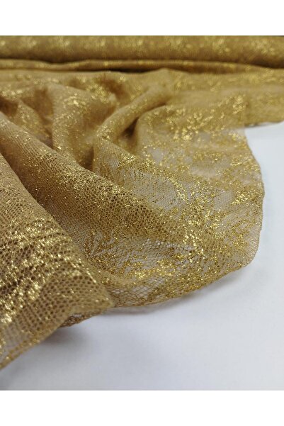 Kumaş Parça قماش دانتيل بألوان ذهبية مع لمسات من الحليب (العرض 140 سم × الطول 230 سم)