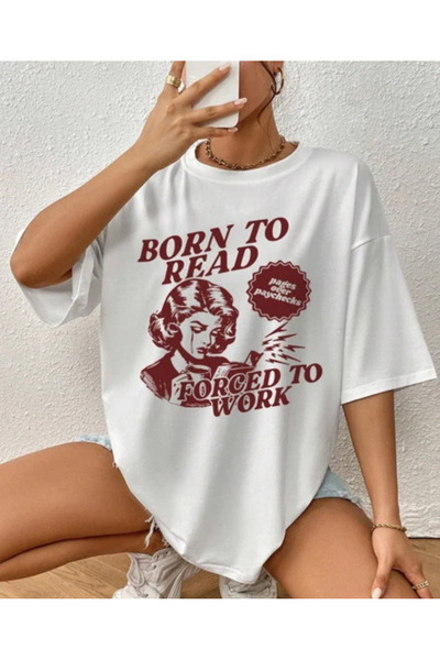 shi dumanlar giyim Unisex Born To Road Kadın Baskılı Oversize T-Shirt tshirt ...