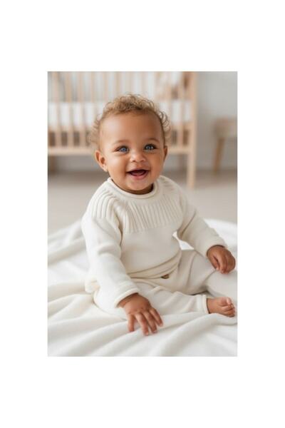minibanda set tricotat pentru bebeluși, din două piese, bumbac și lână, alb, ...