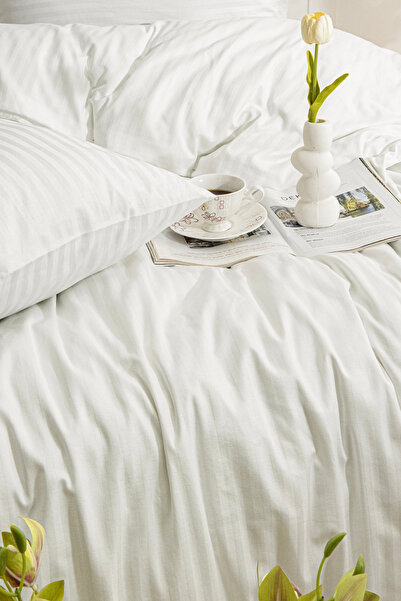 True Home Collection pentru o persoană cu dungi Satin lenjerie de pat Alb, Lu...