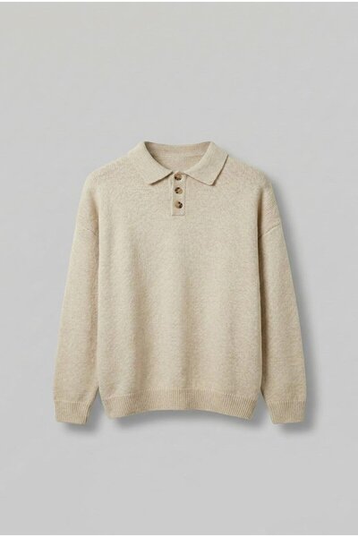 ablukaonline Pulover tricot pentru bărbați cu supradimensionat nasturi, bej