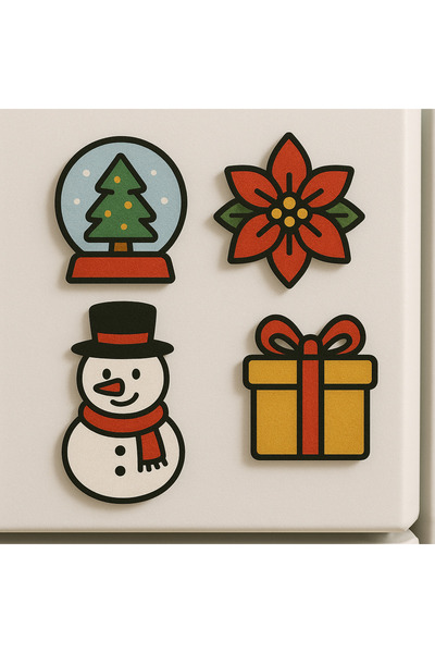 3D Stuff 4 قطع مغناطيس بتصميم رأس السنة - مجموعة مغناطيس هدايا رأس السنة - هد...