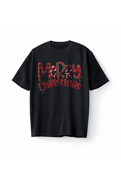 Bumeta Klasik Yılbaşı Merry Christmas Baskılı Oversize Unisex Tişört T-Shirt
