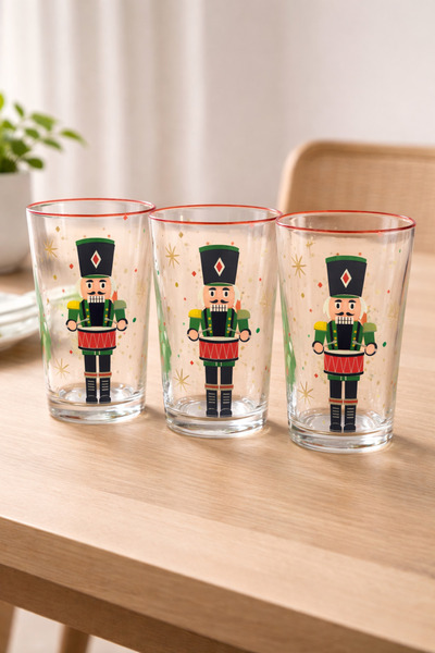 sigmaglas Kurşun Asker Desenli Cam Su Bardağı | Kırmızı Ağız Kenarlı Dekoratif Bardak (1 Adet)