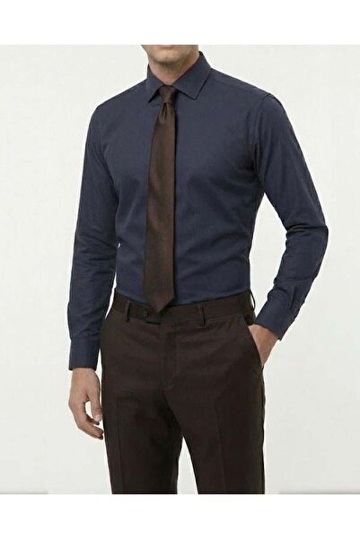 TerziAdemAltun Italian Style S Slim Fit Men's Tie Collar Shirt Navy Blue T14248