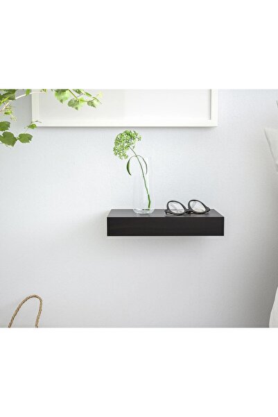 TEZPAZAR Lack Duvar Rafı 30x26x5 Cm Dekoratif Ahşap Uçan Raf Siyah Renk Gizli...