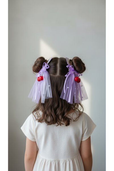 MYNAURA Double Tulle Bowknot Cherry Detailed Hair Clip