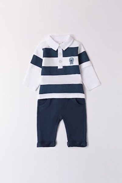 İDO - Set pantaloni și tricou polo, alb și bleumarin, 86 CM