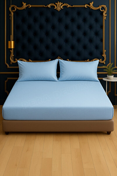 Pera Deluxe ملاءة سرير قطنية ممشطة مرنة باللون الأزرق مقاس 120×200 سم – إنتاج محلي