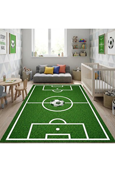 Carpettex Futbol Sahası Desenli Çocuk Odası Halısı – Kaymaz Tabanlı Yıkanabil...