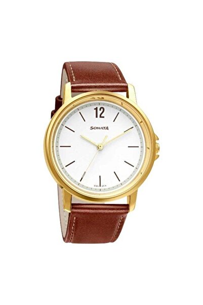 SONATA Quartz Analog White Dial Leather Strap Watch for Men