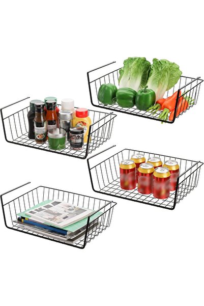 4as سلة سلكية سوداء 4A.S تُوضع أسفل الرف