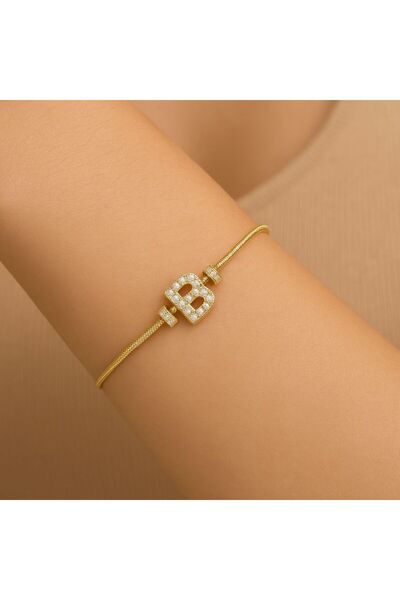 rycollections 316L Steel Hidden Elegance in Capital Letters B Zara Model Zircon Stone Letter Bracelet