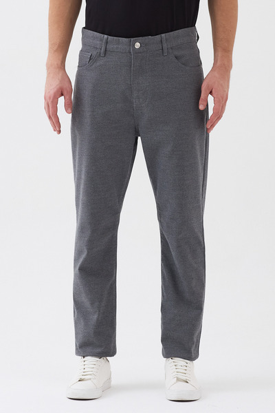 EXPIER Men's Dark Gray Patterned Gabardine Cotton Regular Fit Comfortable Cut Trousers Art-009