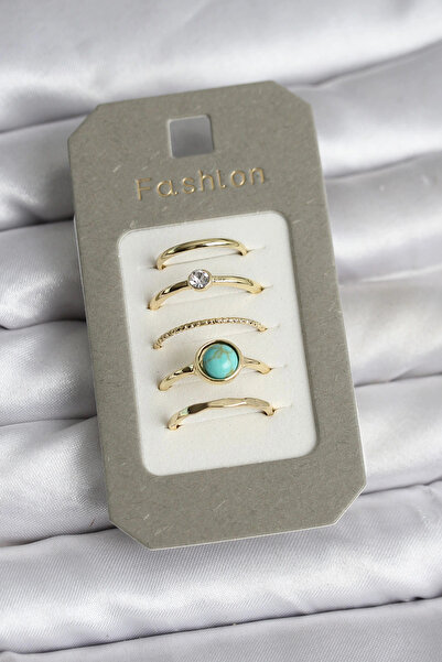 Clariss Brass Gold Color 5-Piece Ring Set