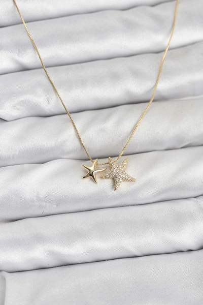Clariss Gold Color Brass Minimal Star Model Women's Necklace