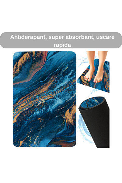 MARYALEX Covoras de baie antiderapant, super absorbant, uscare rapida, spuma poliuretanica,albastru, 80×50 cm