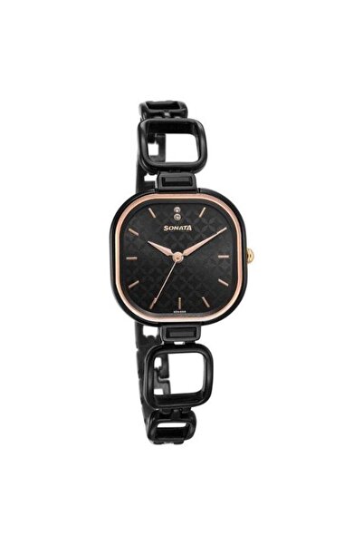SONATA 8186KM01 Women's Watch – Black Dial, Black Metal Strap, Quartz Movemen...