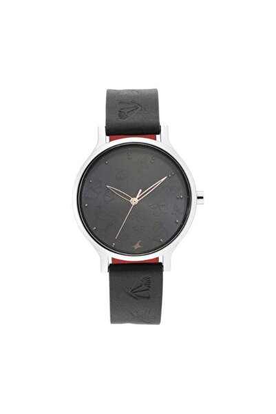 FASTRACK ساعة "أحب نفسي" النسائية 6189SL01 - مينا أسود، سوار جلدي أسود، 36.5 مم