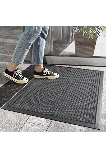 MARYALEX Covoras de usa intrare, antialunecare, exterior/interior, Polipropilena, 90 x 60 cm, negru/gri