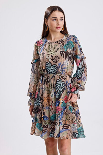 VELİZADE Γυναικείο φλοράλ φόρεμα σιφόν με καμπάνα σε σχέδιο μίνι |   Φόρεμα σ...