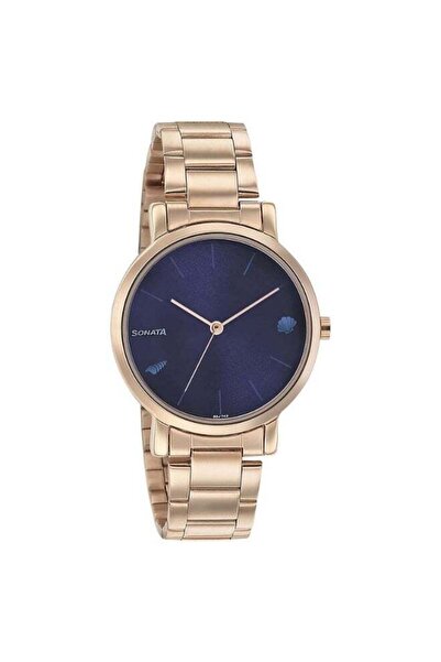 SONATA 8164WM01 Women's Analog Watch - Blue Dial, Rose-Gold-Toned Stainless S...