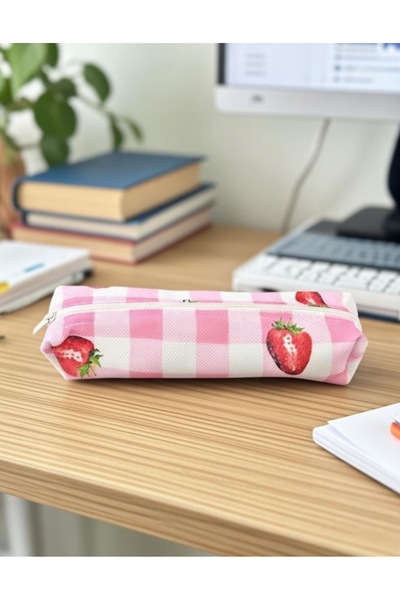 DAK Çilek Desenli Tek Gözlü Kalemlik Yıkanabilir Fermuarlı Okul Kalem Kutusu ...