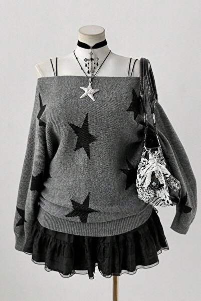 ARS Butik Stars Askılı Madonna Yaka Y2K Triko Kazak