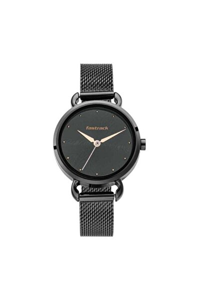 FASTRACK ساعة نسائية تناظرية بنقشة جلد الحيوانات 6221NM02 - مينا أسود، سوار م...