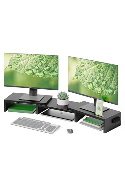 BONTEC Suport de monitor din lemn pentru 2 monitoare