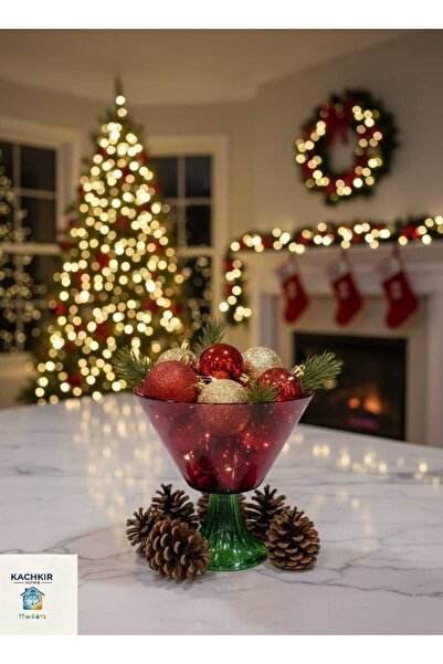 KACHKIRHOME Cam Ayaklı Kase Salata Kasesi Sunum Ev Dekorasyon Kırmızı