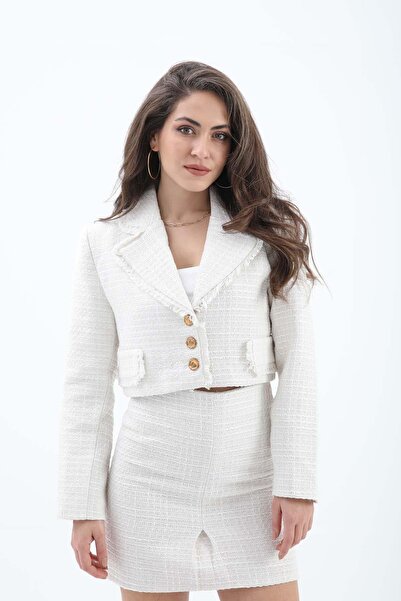 VELİZADE Yeni Sezon Kadın Ekru Yüksek Bel Mini Kışlık Etek Pileli Yırtmaç Det...