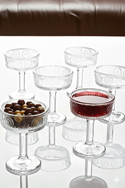 Home Selvara Footed Patterned Crystal Coffee Side Glasses Set of 6 Presentation Holder 55 ml