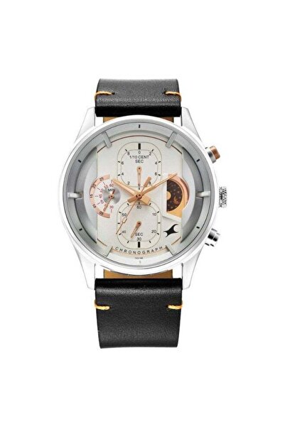 FASTRACK ساعة أوبولنس 2.0 كرونوغراف 3315KL02 - مينا فضي، سوار من الجلد الأسود