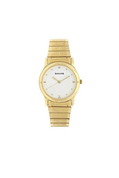 SONATA Quartz Analog Men's Watch 7023YM01 - White Dial, Gold-Tone Stainless S...