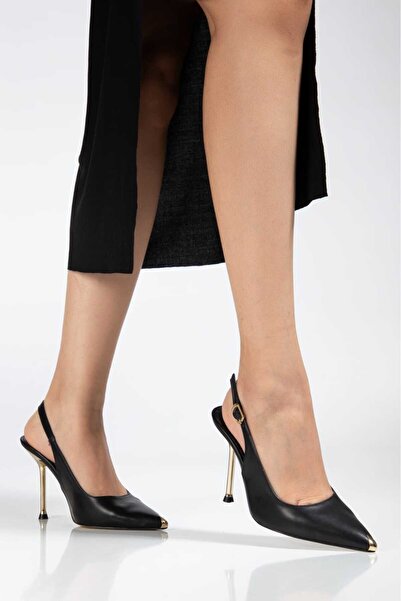 Kartezyen yeni sezon siyah cilt zarif ve şık stiletto topuk boyu 9 cm